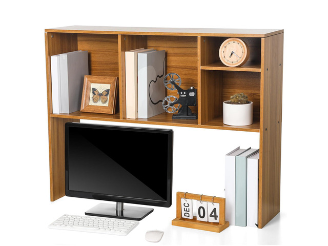 Dorm Desk Hutch Desktop Bookshelf with 5 Shelves 3-Tier Wood Countertop Desk Shelf Top Only Organizer for College Dorm Office Home, 32.3 x 7.9 x...