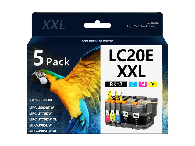 LC20E XXL Ink Cartridges, 2Black, Cyan, Magenta, Yellow, 5 Pack Replacement for Brother LC20E, Work with Brother MFC-J985DW MFC-J775DW...