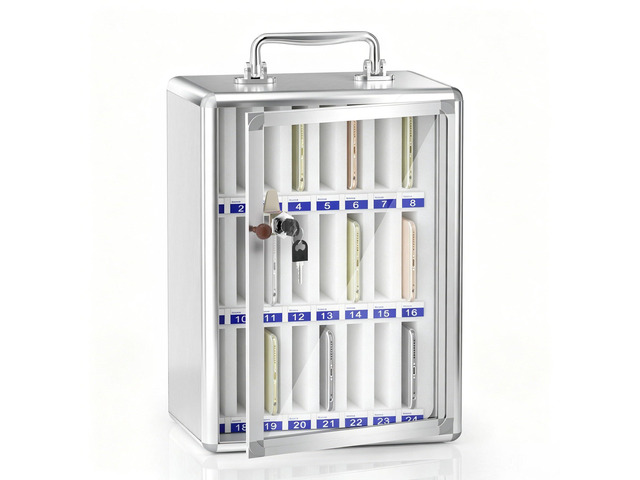 Aluminum Alloy Cell Phone Lock Box, Phone Holder for Classroom, 24 Slots Cell Phone Locker, Wall-Mounted Phone Storage Cabinet, Phone Holder with...