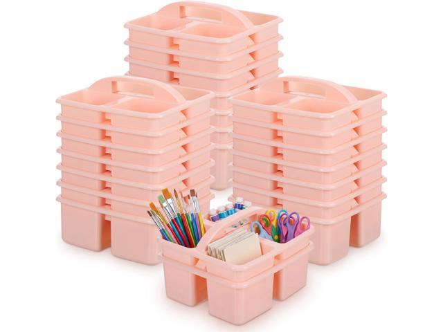 24 Pack Classroom Caddy Bulk, Plastic Storage Caddy with Handle and 3 Compartments, Stackable Art Supply Storage Caddies Organizer(8 x 6.7 x 3.5...