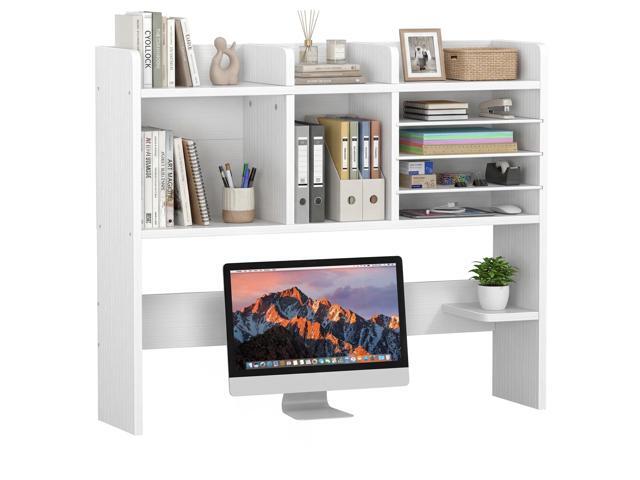 Desktop Bookshelf for Computer Desk - 36' Desk Hutch Organizer with 4-Tier Paper Tray, Tabletop Storage Rack for College Dorm Room Essentials, Home.