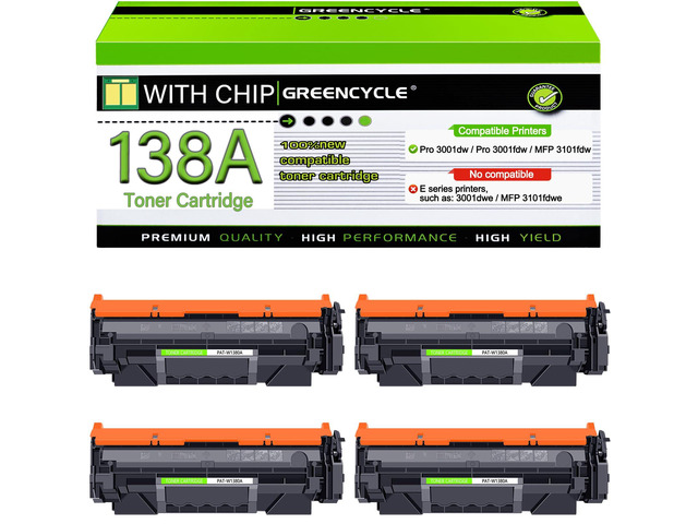 138A Black Toner Cartridge Compatible for HP W1380A 3001dw 3101fdw, 4 Pack With Chip, Use with HP LaserJet Pro 3001dw 3001fdw MFP 3101fdw, W1380X...
