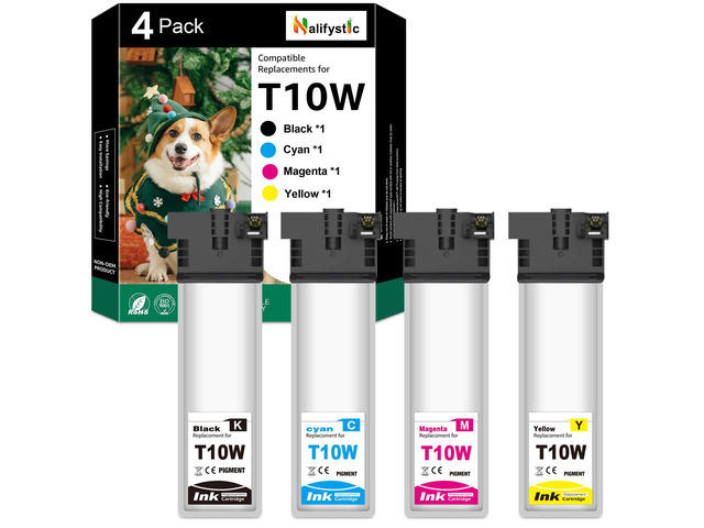 Remanufactured T10W Ink Cartridges 4 Pack Replacement for T10W100 T10W200 T10W300 T10W400 for WF-C5390 WF-C5890 WFC5390 WFC5890 Color Printers...