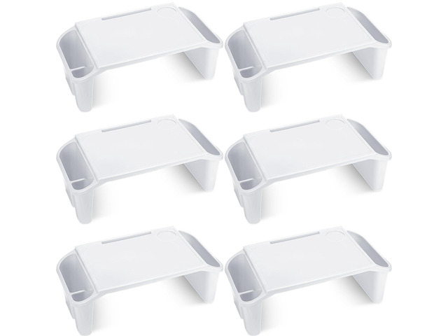 6 Pcs Kids Lap Desk Tray with Storage Plastic Breakfast Laptop Trays with Side Pockets and Slot Portable Lap Bed Table for Writing Eating Game...