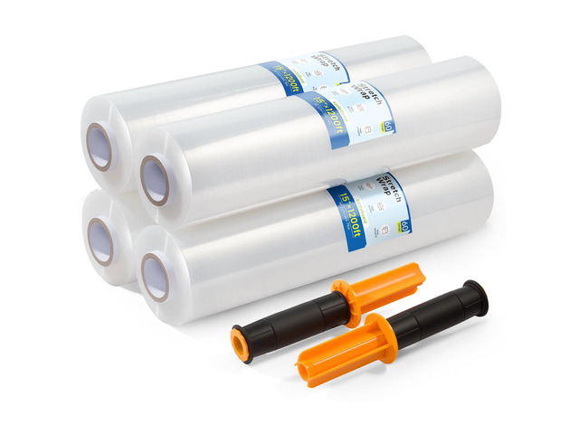 Stretch Film Wrap 15 Inch x 1200 Feet Self-Adhering Shrink Wrap Roll with Plastic Handles Industrial Strength up to 500% Stretch Wrap for Moving,...