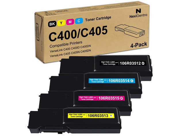 VersaLink C400 C405 Toner Cartridge High Yield 4-Pack 106R03512 106R03513 106R03514 106R03515 Black Cyan Magenta Yellow Compatible for Xerox Versa...