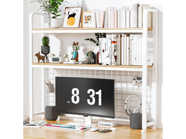 Desktop Bookshelf for Computer Desk, 2-Tier Multipurpose Wood Countertop Bookshelf, Multipurpose Freestanding Storage Rack Display Shelf for...