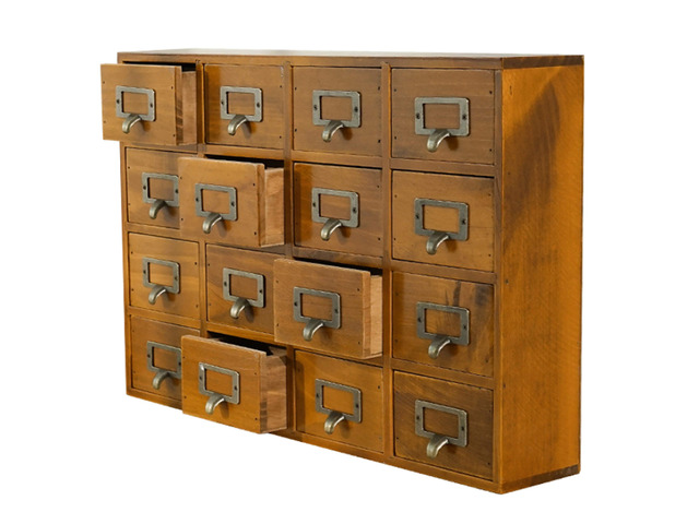 Card Catalog Desk Drawer Organizer - Wooden Storage Box with 16 Drawers - Home Office Desk Organizer Curio Cabinet - Rustic Drawers Dressers for...