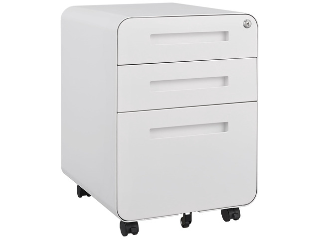 3 Drawer File Cabinet with Lock, Fully Assembled Under Desk Mobile Metal Filing Cabinet for Home Office, 5 Wheel Anti-Tilt Rolling File Cabinets...