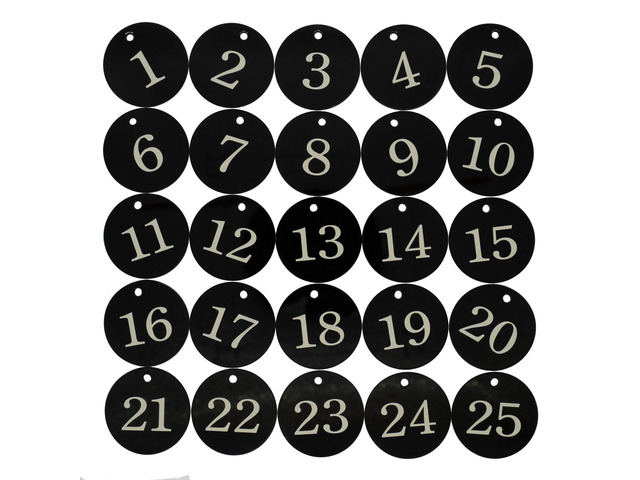 Acrylic ID Number Tags Key Tags with Key Rings Black (0-200)