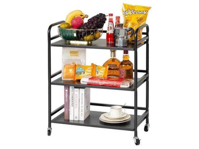 3 Tier Rolling Cart with Lockable Wheels Sturdy Construction,Solid Shelves,Recessed Screw Holes Ideal for Kitchen and Home Storage Size:23.6'...