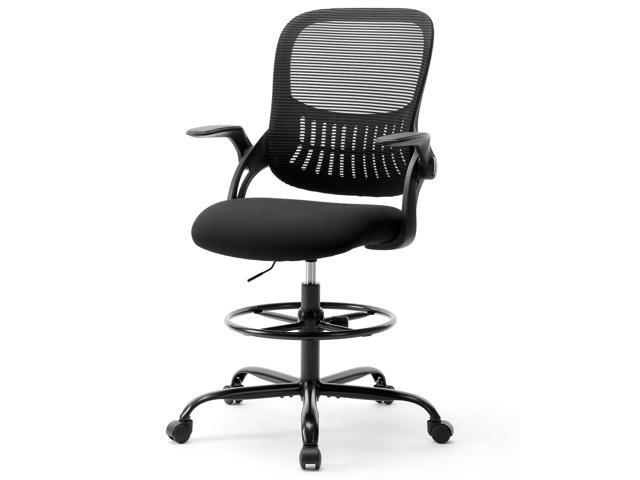 Drafting Chair with Flip-up Arms, Tall Office Standing Desk Chair with 360° Swivel Rolling Wheels, Counter Height Adjustable, High Ergonomic Mesh.