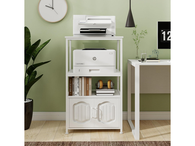 4 Tier Printer Stand, File Cabinet w/Adjustable Open Shelves,White Filling Cabinet with Book Shelf, Office Vertical Open Cabinet, Decorative Wood...