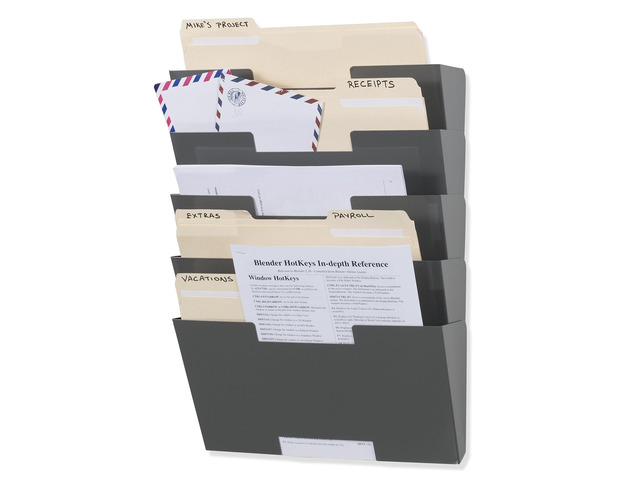 Lisbon Metal Wall File Holder Organizer, 5-Tier File Folders Letter Size Magazine Holder and Office Decor, Gray