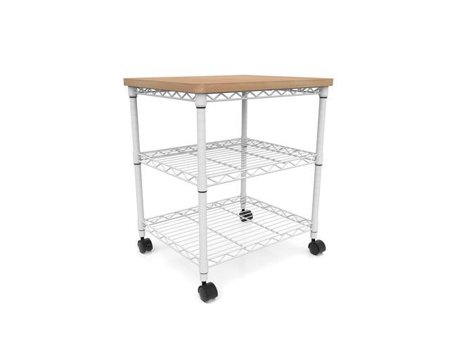 Deskside Printer Stand, Printer Table for Home Office, Mobile Rolling Cart with Adjustable Shelves, White