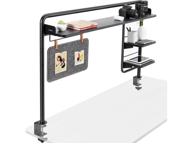 Black Clamp-on 50 inch Desktop Shelving System, DESK-SHELF55A Raised Accessory Storage Shelves, Magnetic Memo Board Desk Organizer, Shelving for...