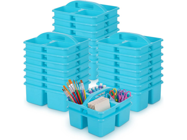 24 Pack Classroom Caddy Bulk, Plastic Storage Caddy with Handle and 3 Compartments, Stackable Art Supply Storage Caddies Organizer(8 x 6.7 x 3.5...