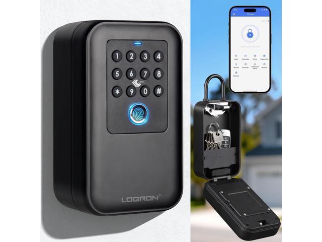 Fingerprint Smart Lock Box Bluetooth with TTLock App Control, IP65 Waterproof Key Safe with Silicone Keypad, USB-C & Manual Key Backup, Large.