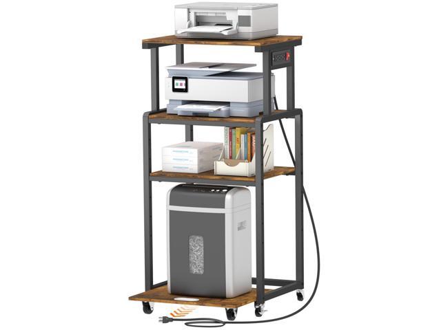 4 Tier Printer Stand with 3 Power Outlets, Wheels and Adjustable Storage Shelf for Home Office, Rolling Printer Cart for Shredder, Scanner, Fax,...