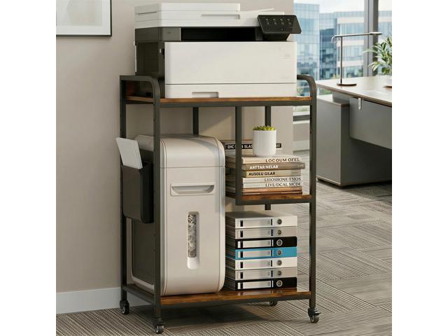Printer Stand with Storage: 40-inch Tall 3-Tier Printer Table & Cart with Wheels, Left/Right Adjustable Shelf for Home Office, PC Tower & Paper.