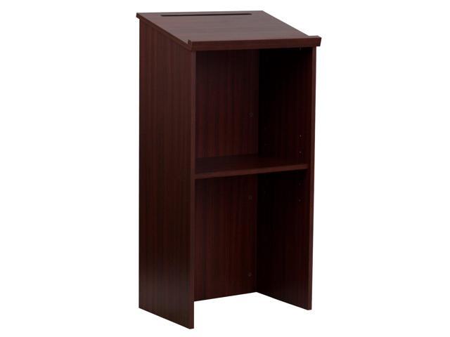 Wooden Podium with Storage Shelf - Speaking Lectern, Hostess Station for Restaurant, 46.25 Inches, Mahogany