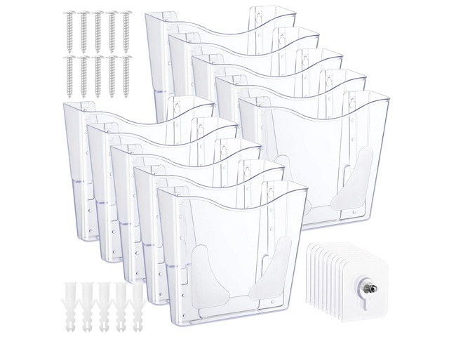 10 Pack Acrylic Wall Pocket File Holders Single Pocket Wall Mount File Organizer Hanging Mail Magazines Organizers for Office Home...