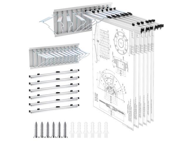 Blue Print Organizer Mobile Blueprint Storage Rack with 6 Clamps Wall Mount File Organizer for Holds up to 1200 Blueprints File Display Plan...