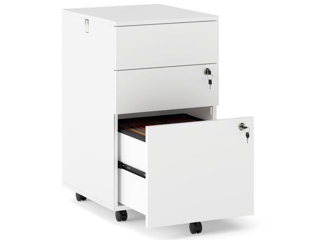 3-Drawer File Cabinet with Lock, 27-Inches Storage Cabinet with 2 Side Hooks, Mobile Printer Stand, Wheels, 4 Keys, Vertical Filing Organizer fits...