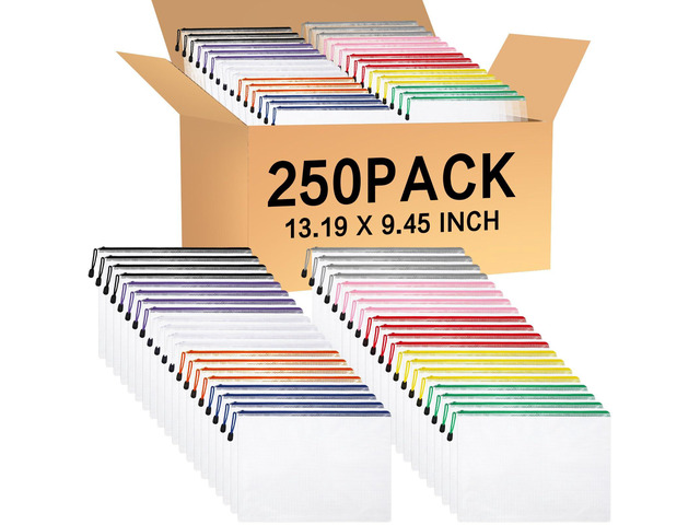 250 Pcs Mesh Zipper Pouch Bags Bulk A4 13.19 x 9.45 Inch Zipper Pouch Waterproof Clear Pencil File Storage Bags Organizer for Teacher School...