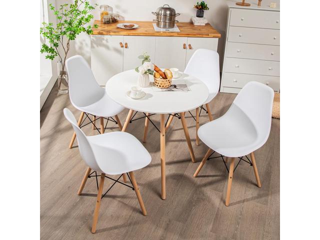 Dining Table Set for 4, Round Kitchen Table and Chairs Set of 4 with Ergonomic Seat & Solid Wood Legs, 5-Pieces Modern Dining Set for Kitchen and.