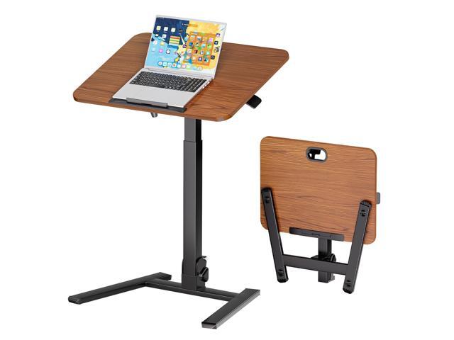 25 Inch Mobile Foldable Standing Desk for Home Office, Brown 180 Tiltable Desktop, Height Adjustable, No Assembly Computer Workstation, Portable.