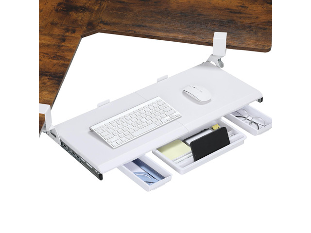 Keyboard Tray Under Desk, Ergonomic Corner Keyboard Tray with 180° Adjustable C Clamp for L Shape Desk 26.77' X 12.2' Easy to Install, Computer...