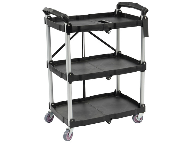 Portable Folding Collapsible Service Cart Foldable Service Cart 3 Tier Collapsible Push Cart Folding Utility Carts with Wheels for Office Warehouse...