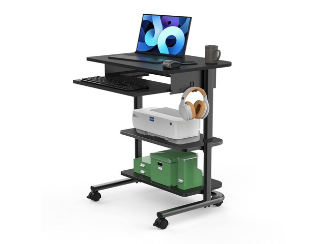 Stand Up Desk Store Adjustable Height Mobile Laptop Workstation with Retractable Keyboard Tray (Black Frame/Black Top, 29 Wide)