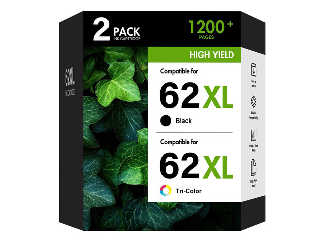62XL 62 XL 7640 Ink Cartridges for HP Printers Black and Color Combo Pack Replacement for HP62 62 XL Ink for HP Envy 7640 5660 7645 7640 5740...