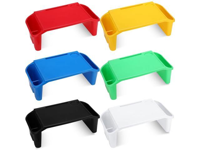 6 Pcs Kids Lap Desk Tray with Storage Plastic Breakfast Laptop Trays with Side Pockets and Slot Portable Lap Bed Table for Writing Eating Game.