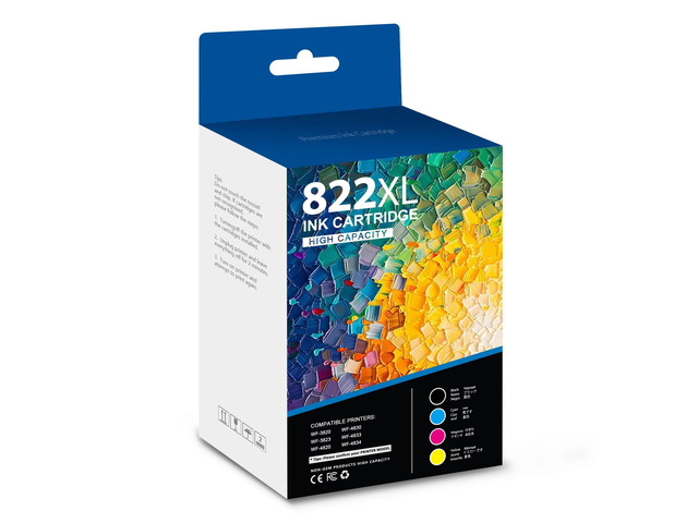 822XL Black Cyan Magenta Yellow High Capacity Ink Cartridge Remanufactured Compatible Replacement for 822XL Ink Cartridge for WF-3820 WF-3823...