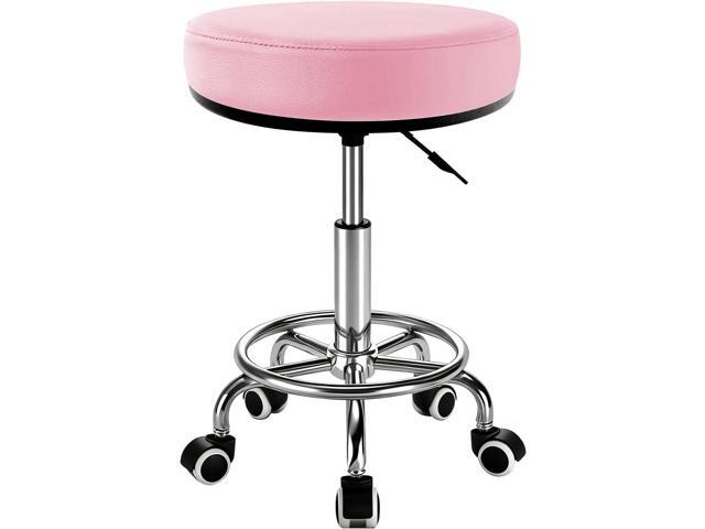 Heavy Duty Round Rolling Stool 500lb, PU Leather 360-degree Support Full-Edge Cover Layer Drafting Chair with Wheels, Height Adjustable Swivel.