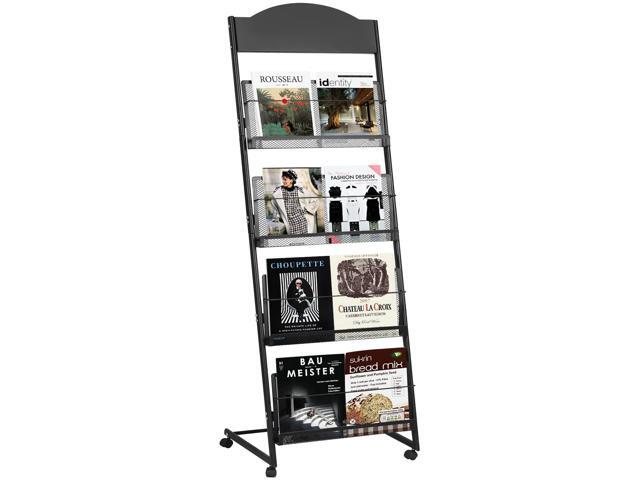 18.9''W Floor-Standing Magazine Display Rack, Rolling Journals, Brochure & Newspaper Stand, Literature Holder for Trade Shows, Exhibitions, &...