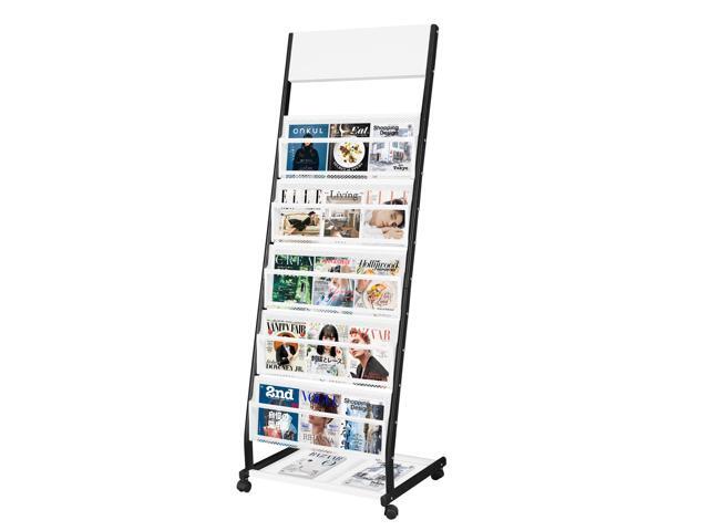 Floor Standing Magazine Rack 5 Layer with Wheels, Brochure Display Stand Large Newspaper Stand for Trade Show Exhibitions Office (Width 18.7 IN)