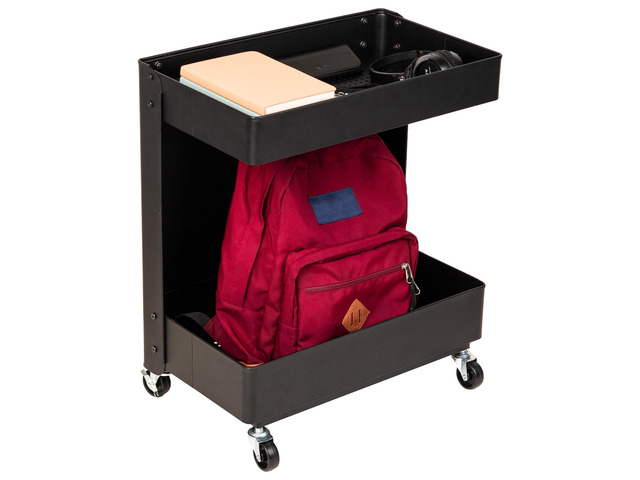 Under Desk Rolling Cart, 2-Tier Steel Utility Organizer, No Assembly Required, 12' L x 20' W x 23.5' H, Black