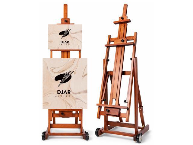 Large H-Frame Painting Easel for Adults, Solid Beech Wood, Walnut Movable & Tilting Flat Floor Stand, Holds Canvases up to 78', Adjustable Heavy.