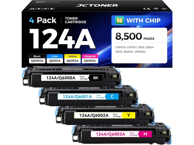 124A Toner Cartridge Set 4-Pack High Yield Replacement for HP 124A Q6000A Q6001A Q6002A Q6003A Compatible with HP Color LaserJet MFP CM1015 CM1017...