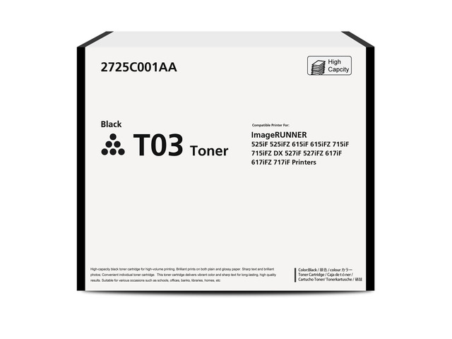 T03 2725C001AA Black Toner Cartridge for 525iF 615iF 715iF 527iF Printer Replacement for Canon T03 Black Toner Cartridge 529if for 525iFZ 615iFZ...