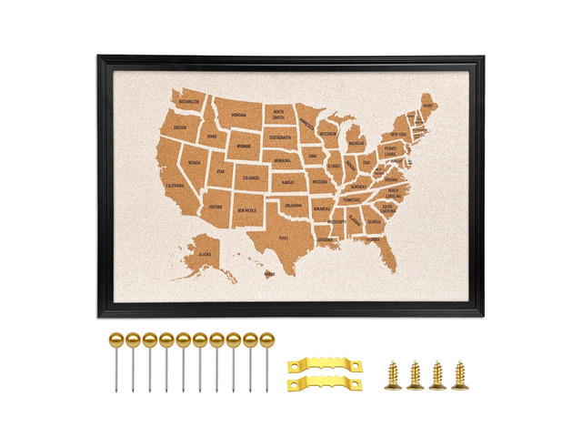 Wooden Frame Cork Board Map of The United State, 20' X 30' Bulletin Boards for Walls with 10 Pins, Travel Tracker Map for Office, School and Home...