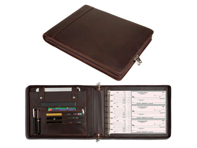 Genuine Leather Business Check Binder, 7 Ring Checkbook Binder for Business Checks, Personalized Engraved Checkbooks, 600 Checks Capacity for 9 ×...