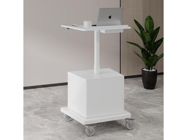 Mobile Workstation,Teachers Podium with Drawer & Open Cabinet Large Surface,Pneumatic Height Adjust,Rolling Laptop Cart,Mobile Medical.