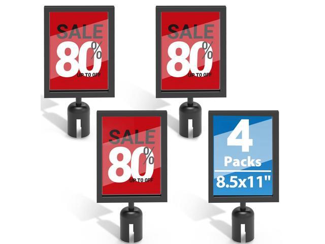 4 Pcs Stanchion Sign Holder 8.3 x 11.7, Portrait Post Top Stand Poster Display, Double Sided Sign Frame with Cover for Crowd Control Queue Barrier...