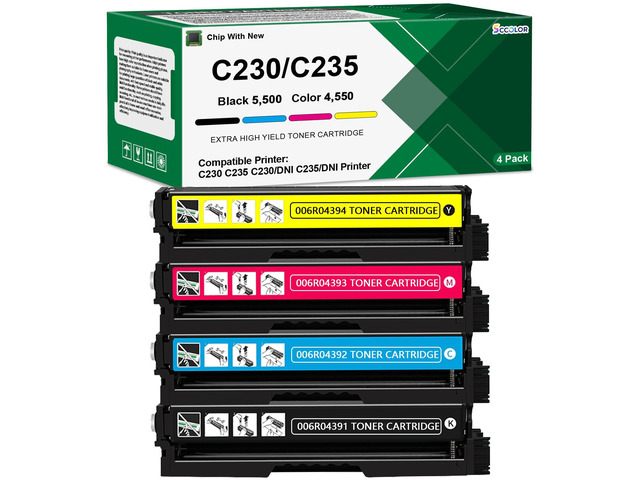 C230 C235 Toner Cartridge Extra High Yield with Chip Compatible with Xerox 006R04391 006R04392 006R04393 006R04394 Replacement for Xerox C230 C235...