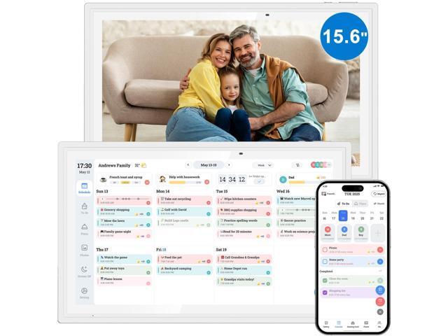 15.6 Inch Digital Calendar, Smart Touchscreen Electronic Wall Calendar & Chore Chart, No Subscription Family Planner with Google/Outlook/iCloud.